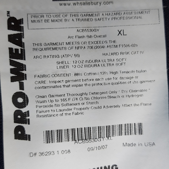 Salisbury 40 cal/cm² ARC FLASH Protection Bib Work Overalls, XL - Picture 8 of 10